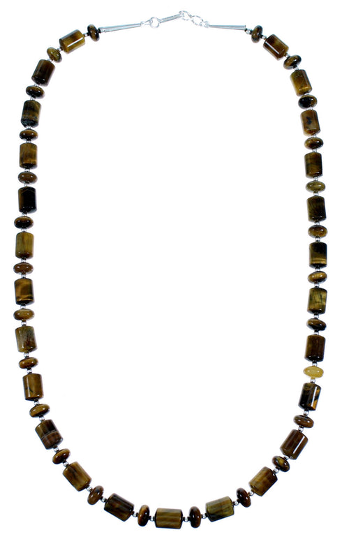 Tiger Eye And Sterling Silver Southwest Bead Necklace SX114608